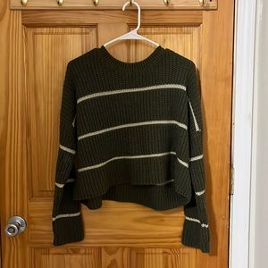 Super Cute Cropped Olive Green Striped Sweater (looks as if brand new!)
